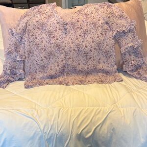 1. State Lavender Floral Ruffle Sleeve Blouse